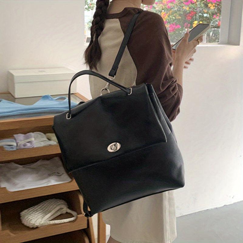 Vintage PU Flap Backpack for Women Casual School Knapsack