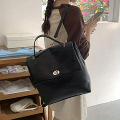 Vintage PU Flap Backpack for Women Casual School Knapsack
