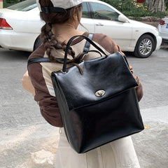 Vintage PU Flap Backpack for Women Casual School Knapsack