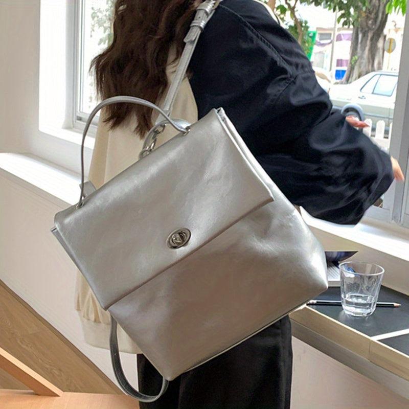 Vintage PU Flap Backpack for Women Casual School Knapsack