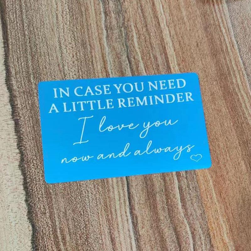 Engraved Aluminum Wallet Insert Card Love Note Romantic Gift