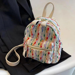 Colorful Knitted Backpack Purse Preppy School Daypack Women's Travel Knapsack