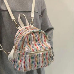 Colorful Knitted Backpack Purse Preppy School Daypack Women's Travel Knapsack
