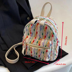 Colorful Knitted Backpack Purse Preppy School Daypack Women's Travel Knapsack