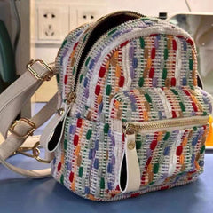 Colorful Knitted Backpack Purse Preppy School Daypack Women's Travel Knapsack