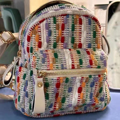 Colorful Knitted Backpack Purse Preppy School Daypack Women's Travel Knapsack