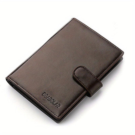 Men's PU Leather Short Wallet Snap Button Wallet Large Capacity Card Holder