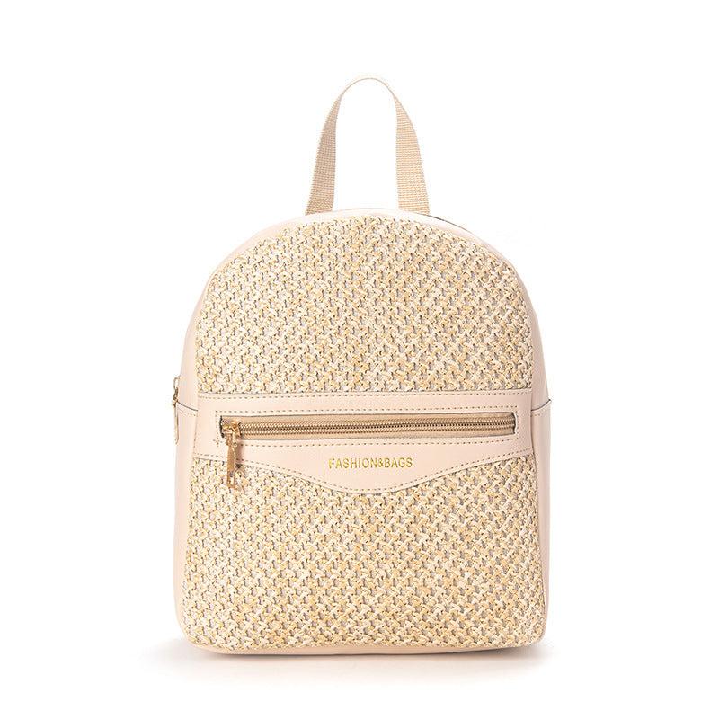 Small Straw Colorblock Backpack All Match Daypack for Work & Travel
