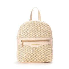 Small Straw Colorblock Backpack All Match Daypack for Work & Travel