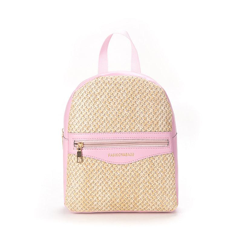 Small Straw Colorblock Backpack All Match Daypack for Work & Travel