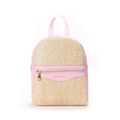 Small Straw Colorblock Backpack All Match Daypack for Work & Travel