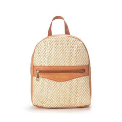 Small Straw Colorblock Backpack All Match Daypack for Work & Travel
