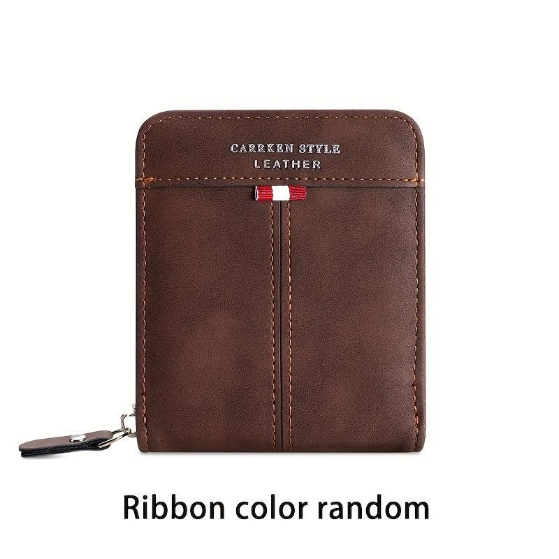 Men's Zipper Card Holder Short Wallet Leather Large Capacity Card Holder