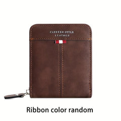 Men's Zipper Card Holder Short Wallet Leather Large Capacity Card Holder