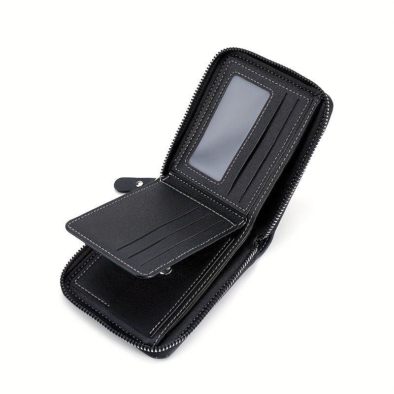 Men's Zipper Card Holder Short Wallet Leather Large Capacity Card Holder