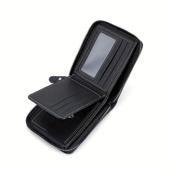 Men's Zipper Card Holder Short Wallet Leather Large Capacity Card Holder