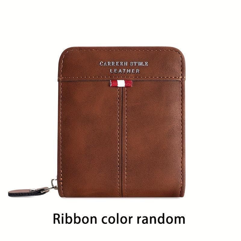 Men's Zipper Card Holder Short Wallet Leather Large Capacity Card Holder