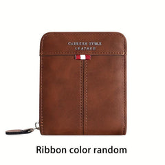 Men's Zipper Card Holder Short Wallet Leather Large Capacity Card Holder