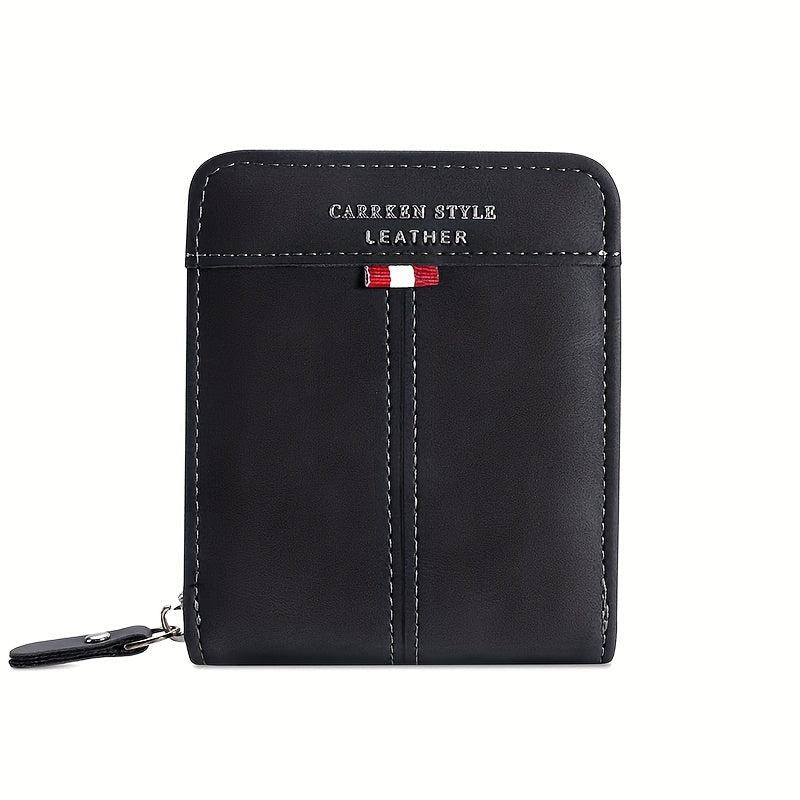Men's Zipper Card Holder Short Wallet Leather Large Capacity Card Holder