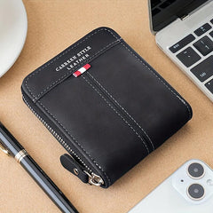 Men's Zipper Card Holder Short Wallet Leather Large Capacity Card Holder