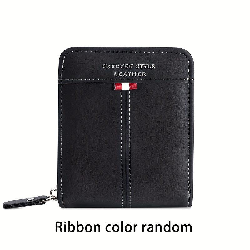 Men's Zipper Card Holder Short Wallet Leather Large Capacity Card Holder