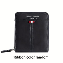 Men's Zipper Card Holder Short Wallet Leather Large Capacity Card Holder