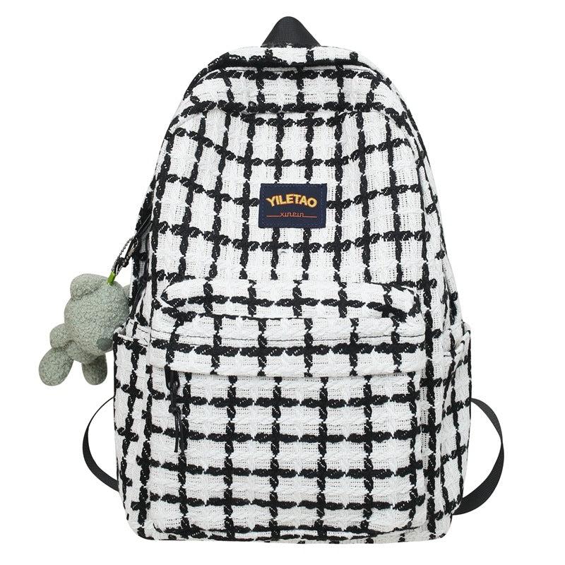 Plaid Pattern Laptop Backpack Gingham College Schoolbag Large Capacity Travel