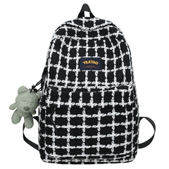 Plaid Pattern Laptop Backpack Gingham College Schoolbag Large Capacity Travel