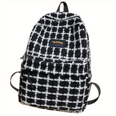 Plaid Pattern Laptop Backpack Gingham College Schoolbag Large Capacity Travel