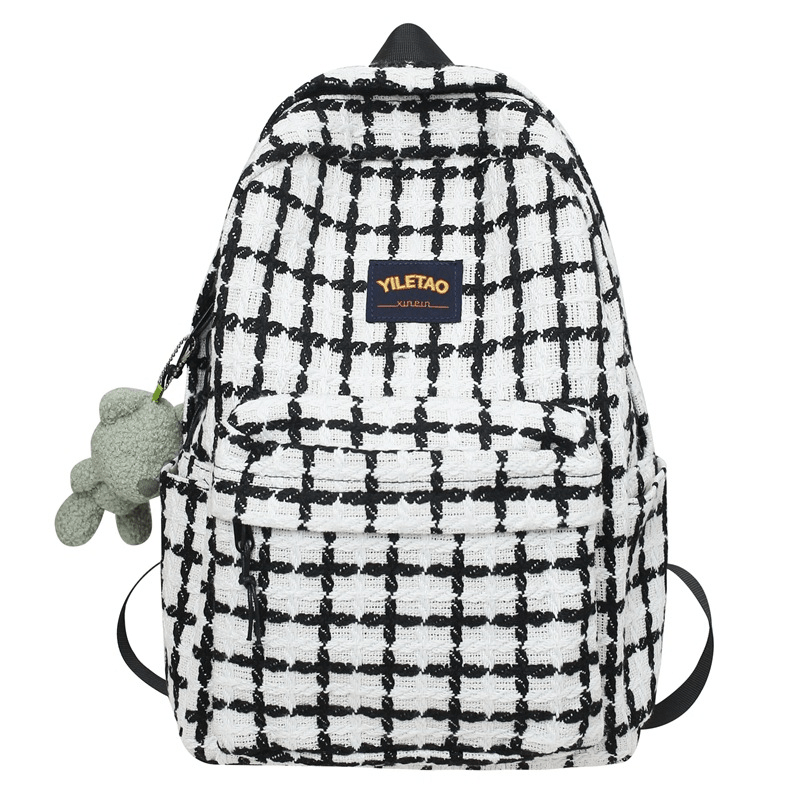 Plaid Pattern Laptop Backpack Gingham College Schoolbag Large Capacity Travel