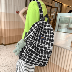 Plaid Pattern Laptop Backpack Gingham College Schoolbag Large Capacity Travel