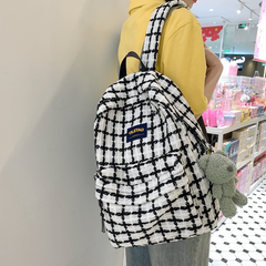 Plaid Pattern Laptop Backpack Gingham College Schoolbag Large Capacity Travel