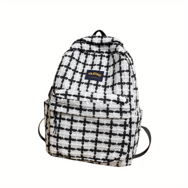 Plaid Pattern Laptop Backpack Gingham College Schoolbag Large Capacity Travel