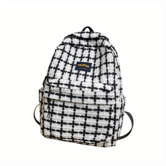 Plaid Pattern Laptop Backpack Gingham College Schoolbag Large Capacity Travel