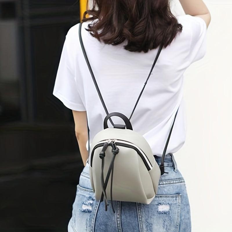 Small Zipper Backpack PU Leather Textured School Travel Bag