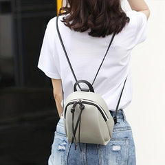 Small Zipper Backpack PU Leather Textured School Travel Bag