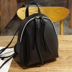 Small Zipper Backpack PU Leather Textured School Travel Bag