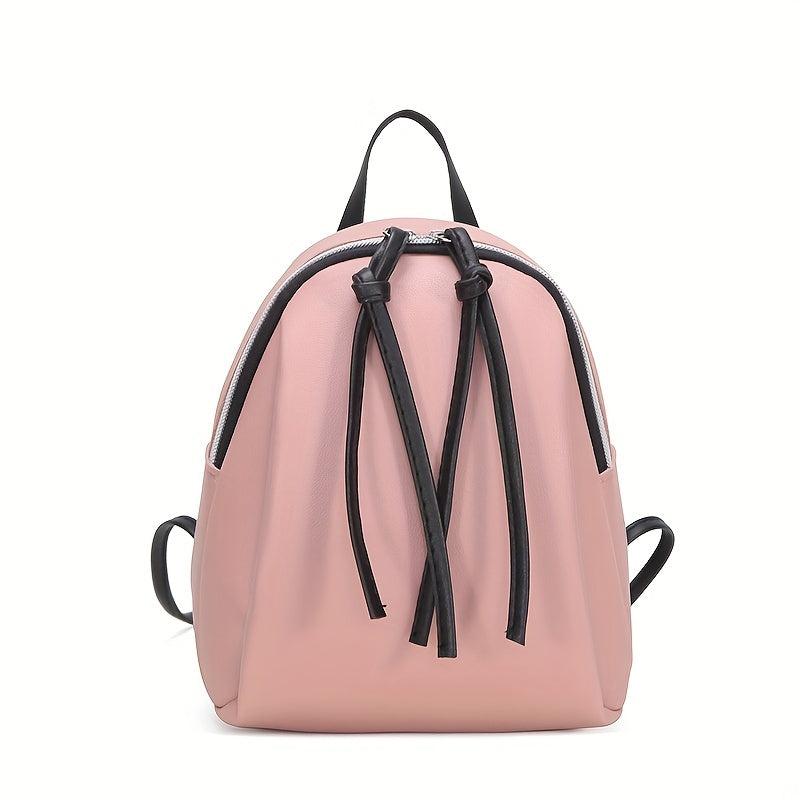 Small Zipper Backpack PU Leather Textured School Travel Bag