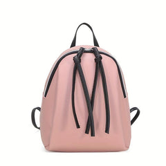Small Zipper Backpack PU Leather Textured School Travel Bag
