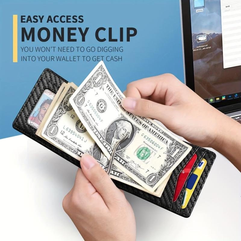 Men's Slim Leather Wallet RFID Blocking Money Clip