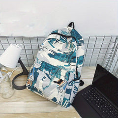 Graffiti Print Backpack Preppy Back To School Daypack Casual Travel