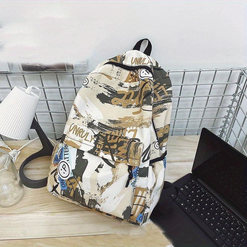 Graffiti Print Backpack Preppy Back To School Daypack Casual Travel
