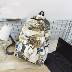 Graffiti Print Backpack Preppy Back To School Daypack Casual Travel