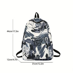 Graffiti Print Backpack Preppy Back To School Daypack Casual Travel
