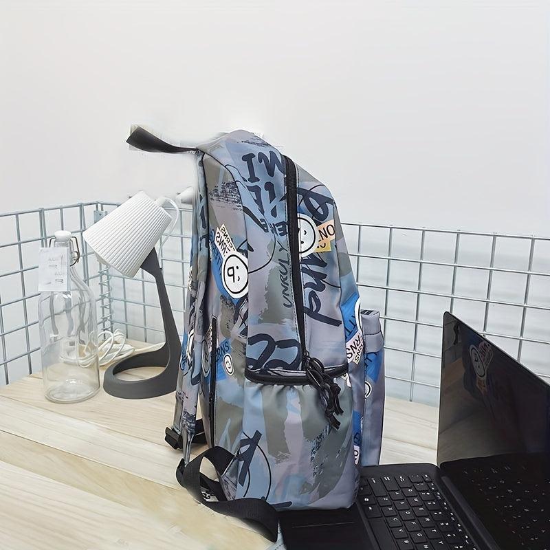 Graffiti Print Backpack Preppy Back To School Daypack Casual Travel