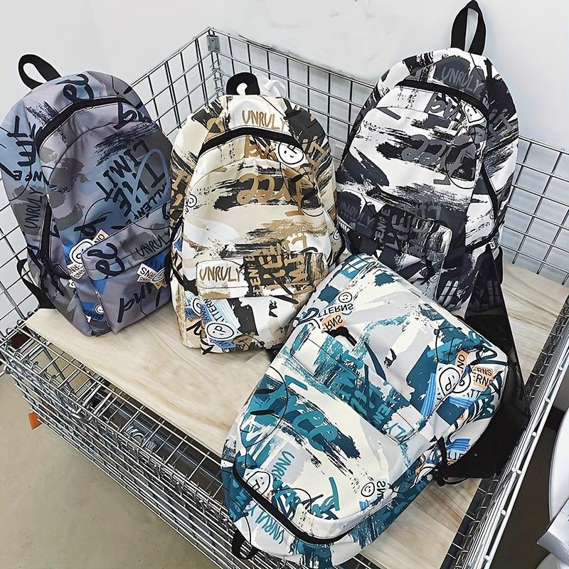 Graffiti Print Backpack Preppy Back To School Daypack Casual Travel
