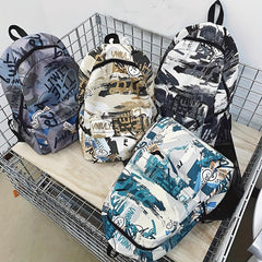 Graffiti Print Backpack Preppy Back To School Daypack Casual Travel