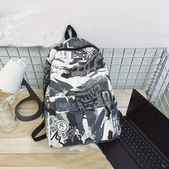 Graffiti Print Backpack Preppy Back To School Daypack Casual Travel