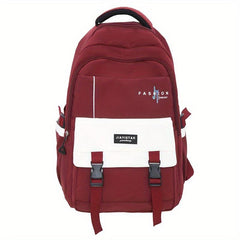 Colorblock Nylon School Backpack Preppy Style School Bag For Students