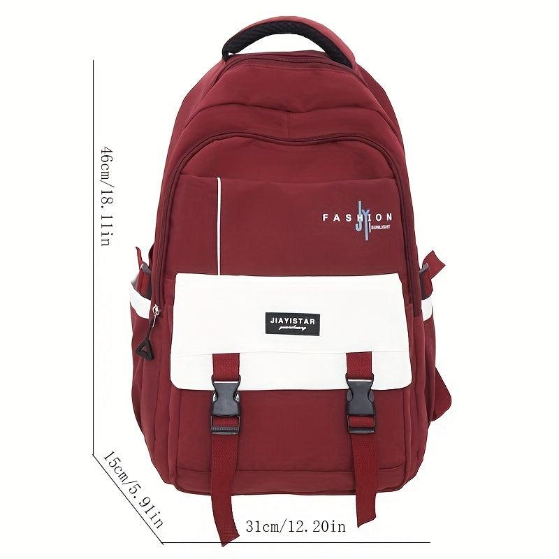 Colorblock Nylon School Backpack Preppy Style School Bag For Students